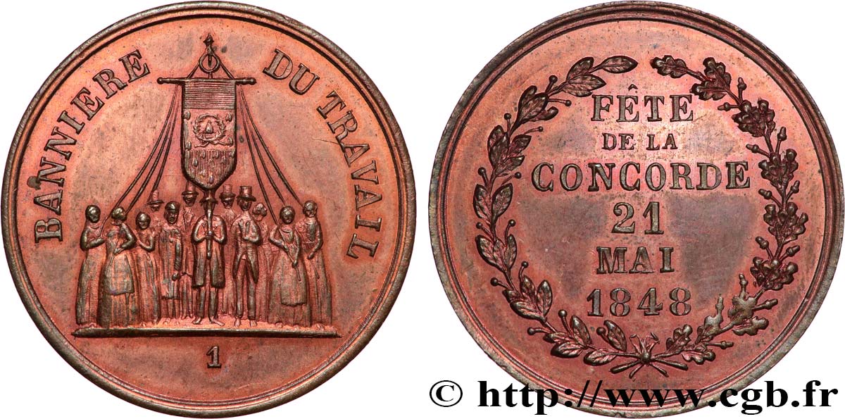 SECOND REPUBLIC Médaille, fête de la Concorde AU