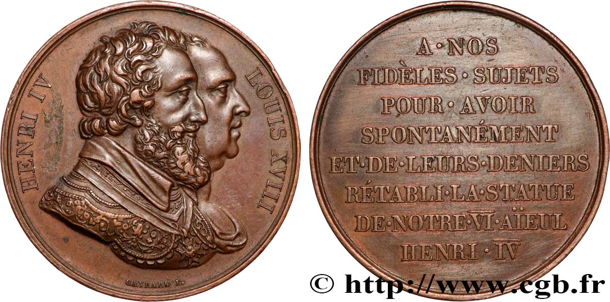 LOUIS XVIII Médaille, Rétablissement de la statue de Henri IV le 28 octobre 1817 AU