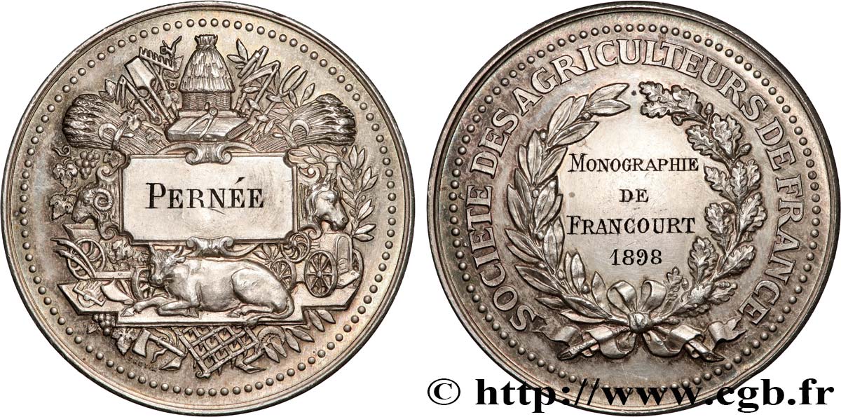TROISIÈME RÉPUBLIQUE Médaille de récompense, Société des agriculteurs SUP