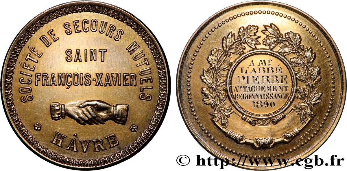 TROISIÈME RÉPUBLIQUE Médaille, Société de Secours Mutuels Saint François-Xavier TTB+