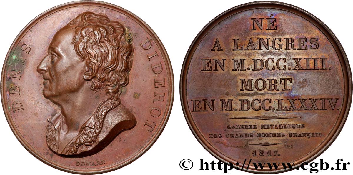 METALLIC GALLERY OF THE GREAT MEN FRENCH Médaille, Denis Diderot AU/AU