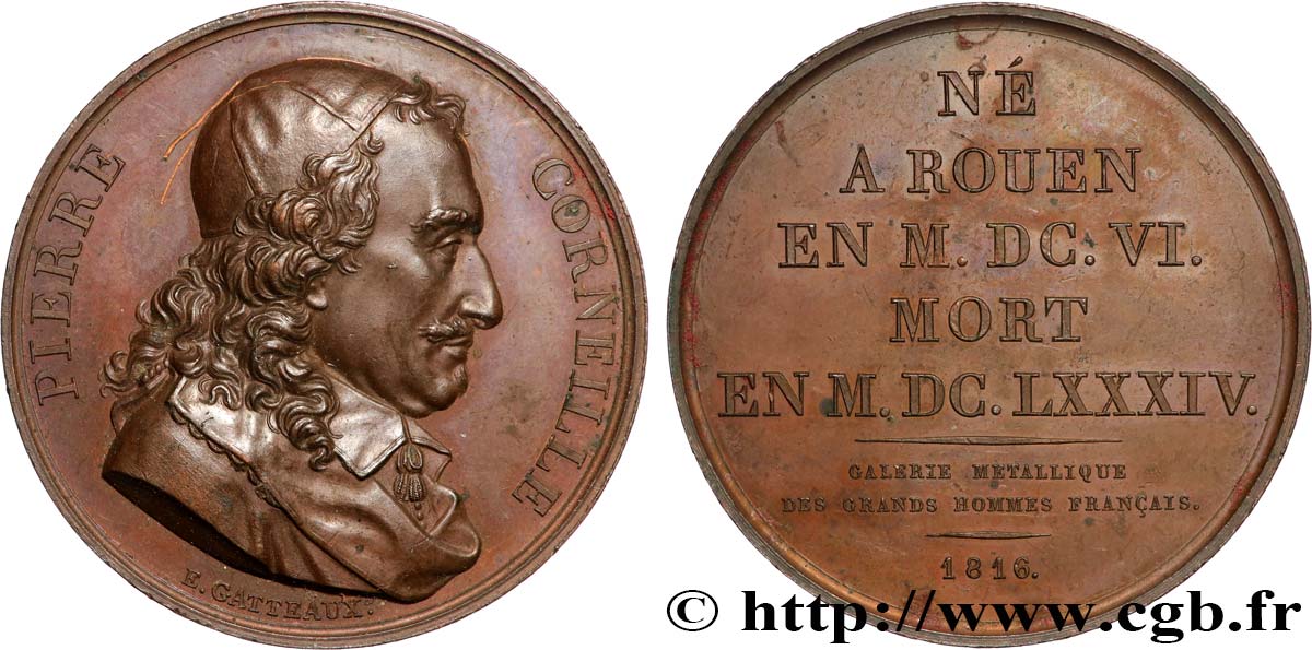 METALLIC GALLERY OF THE GREAT MEN FRENCH Médaille, Pierre Corneille AU