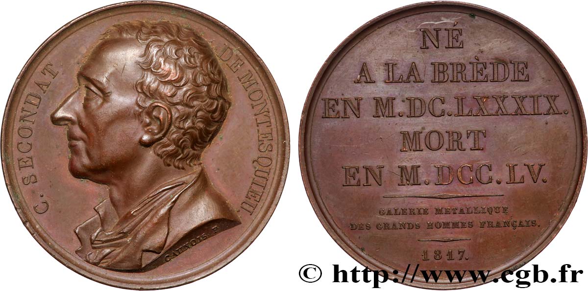 GALERIE MÉTALLIQUE DES GRANDS HOMMES FRANÇAIS Médaille, Montesquieu, Charles Louis de Secondat AU