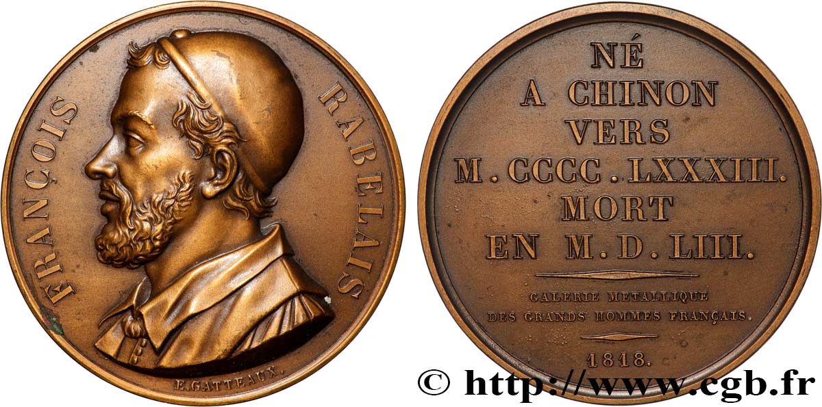 GALERIE MÉTALLIQUE DES GRANDS HOMMES FRANÇAIS Médaille, François Rabelais, refrappe SUP