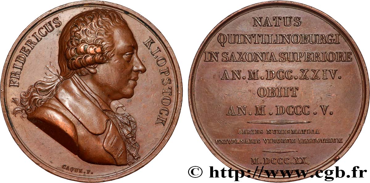 SÉRIE NUMISMATIQUE DES HOMMES ILLUSTRES Médaille, Friedrich Gottlieb Klopstock TTB+