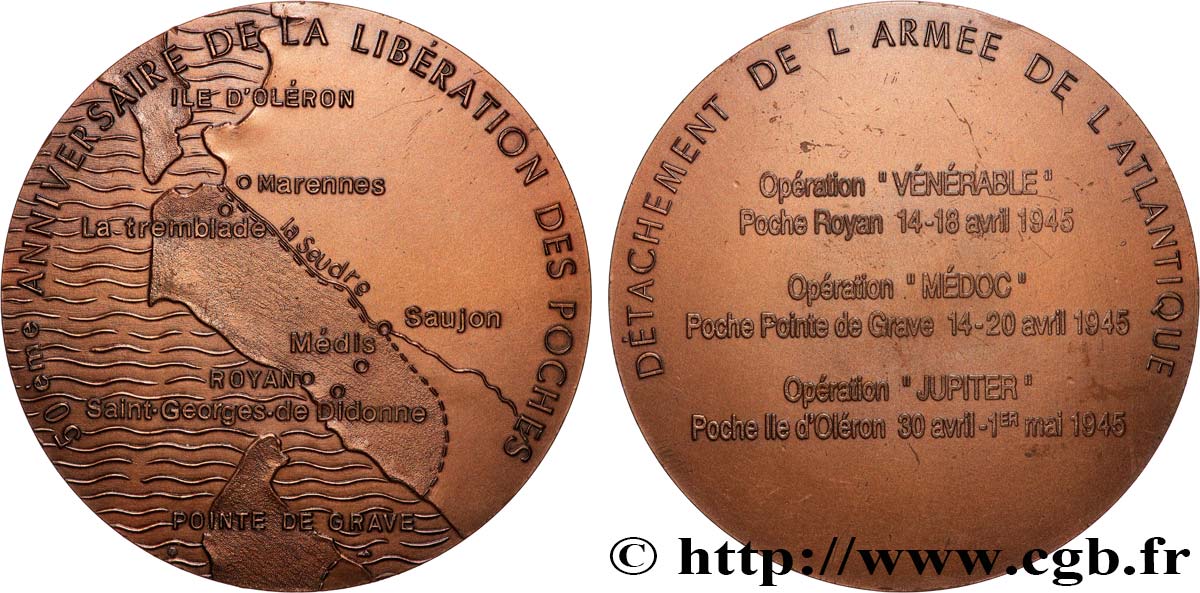 QUINTA REPUBBLICA FRANCESE Médaille, 50e anniversaire de la libération des poches SPL/q.SPL