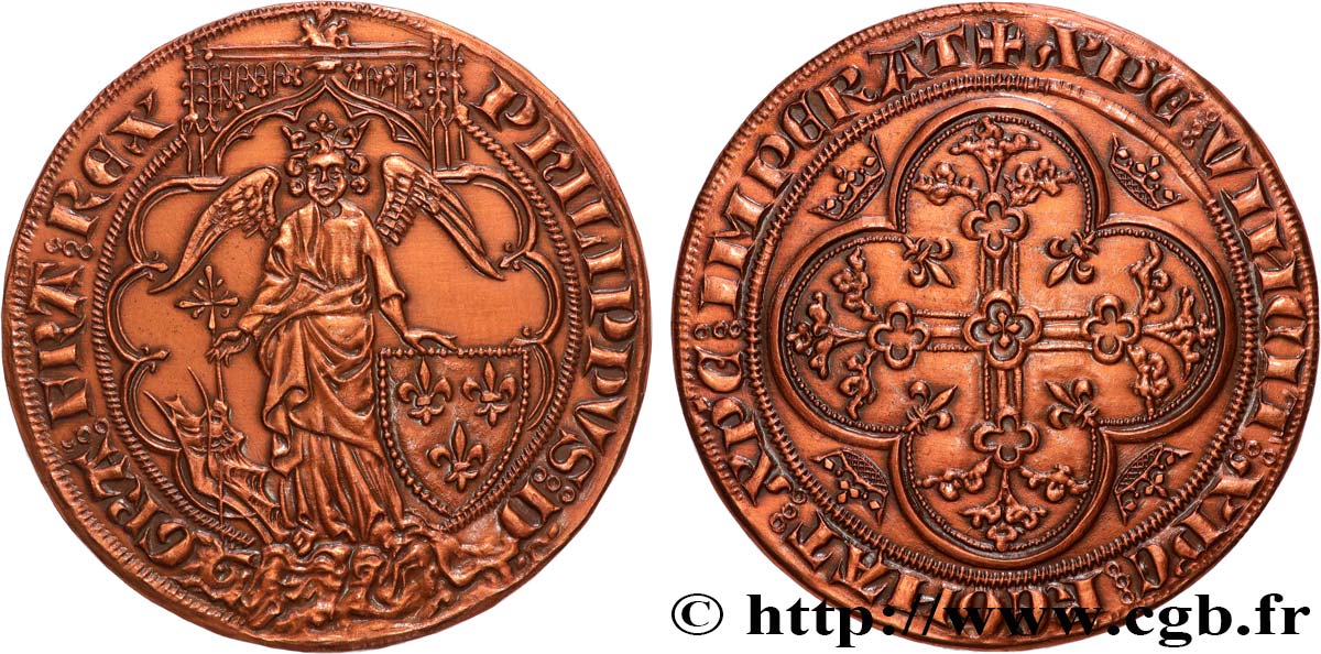 PHILIPPE VI DE VALOIS Médaille, reproduction d’un Ange d or, n°341 SUP