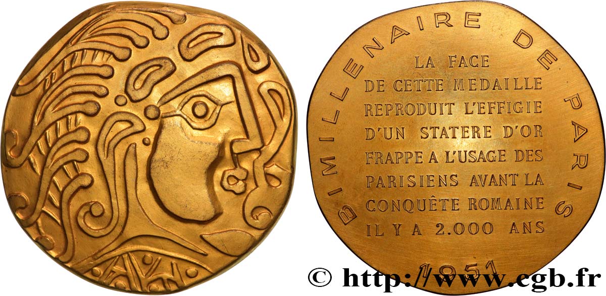 CINQUIÈME RÉPUBLIQUE Médaille, Statère d’or des Parisii, Bimillénaire de Paris TTB+