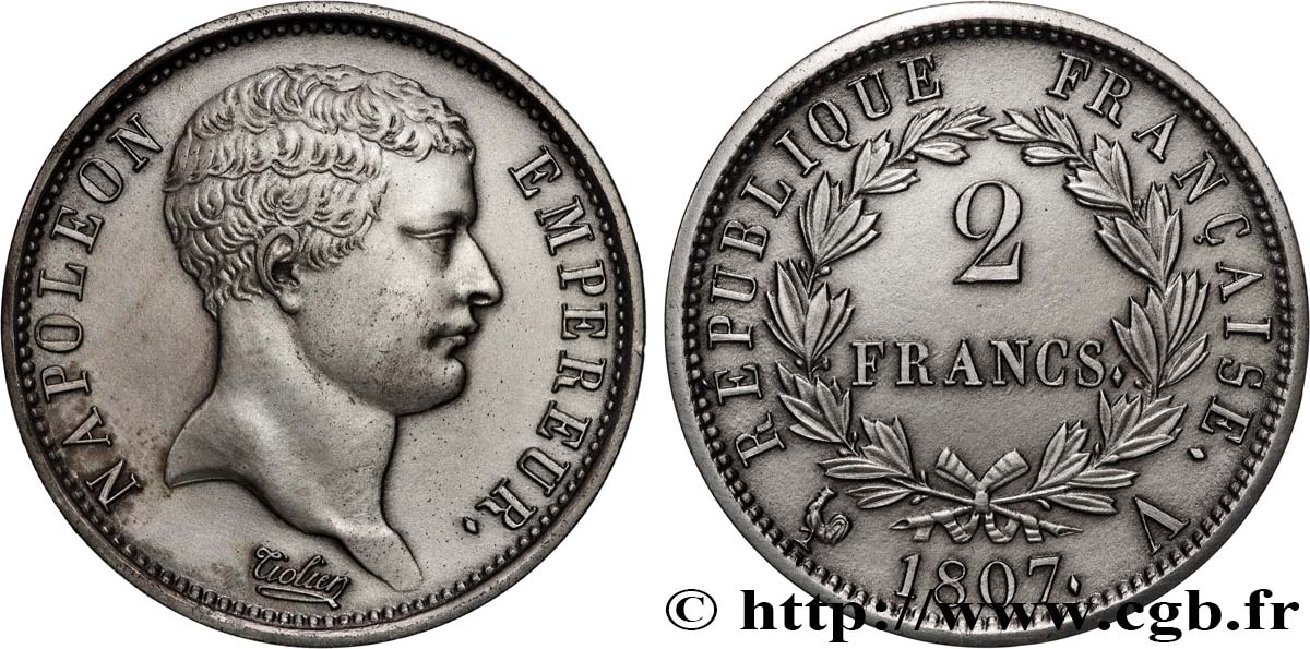 GESCHICHTE FRANKREICHS Médaille, Reproduction de la 2 francs Napoléon Empereur, tête de nègre, n°109 fVZ/VZ