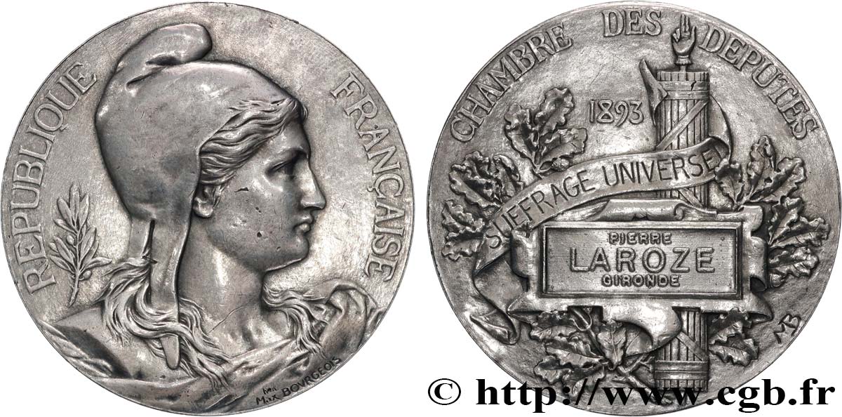 TROISIÈME RÉPUBLIQUE Médaille parlementaire, VIe législature, Pierre Laroze TTB