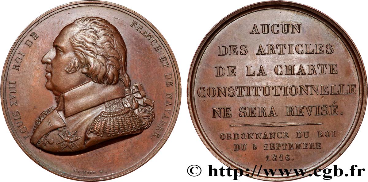 LUIGI XVIII Médaille, Confirmation de la charte de 1814 SPL