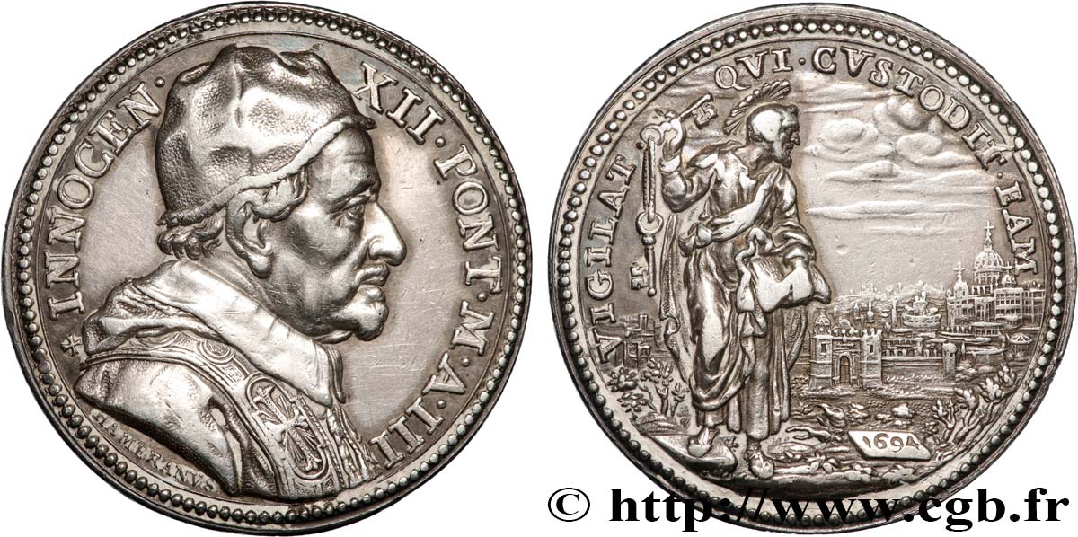 ITALY - PAPAL STATES - INNOCENT XII (Antonio Pignatelli) Médaille, Saint Pierre veillant sur Rome AU