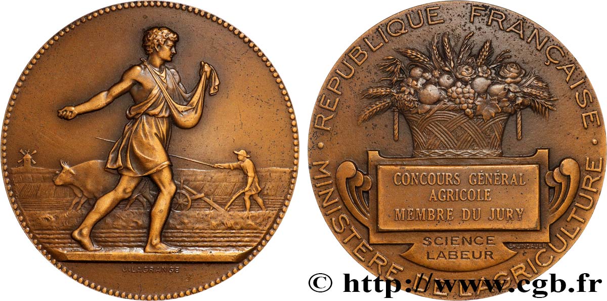 TERZA REPUBBLICA FRANCESE Médaille, Concours Général Agricole, Membre du jury q.SPL