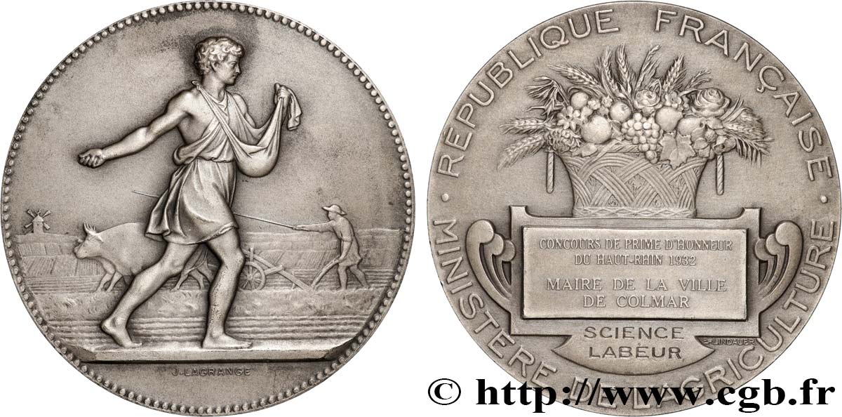 III REPUBLIC Médaille, Concours de prime d’honneur du Haut-Rhin AU/AU