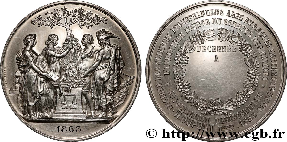 SECONDO IMPERO FRANCESE Médaille, Société des Sciences Industrielles, Arts et Belles Lettres q.SPL