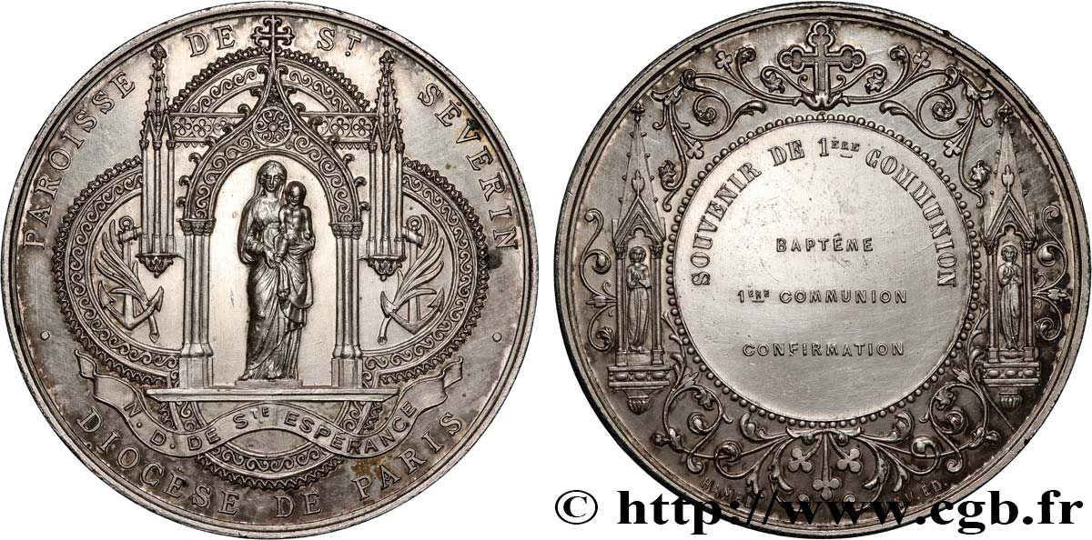 TERCERA REPUBLICA FRANCESA Médaille, Paroisse de Saint-Séverin, souvenir de première communion MBC+