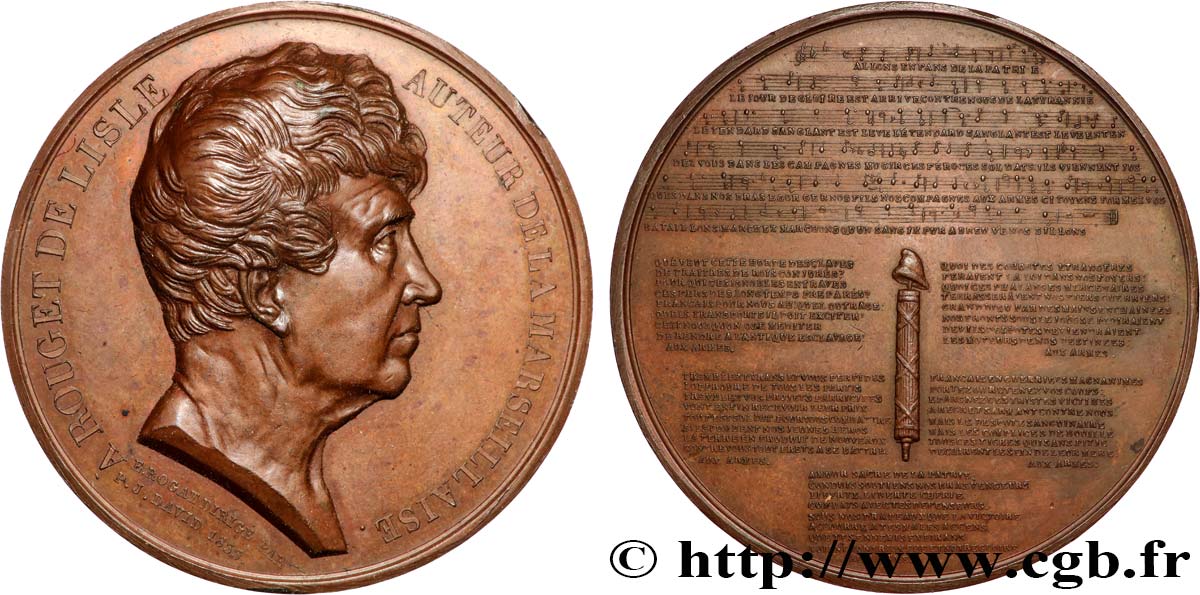 LITERATURE : WRITERS - POETS Médaille, Claude Joseph Rouget de Lisle, auteur de la Marseillaise fVZ