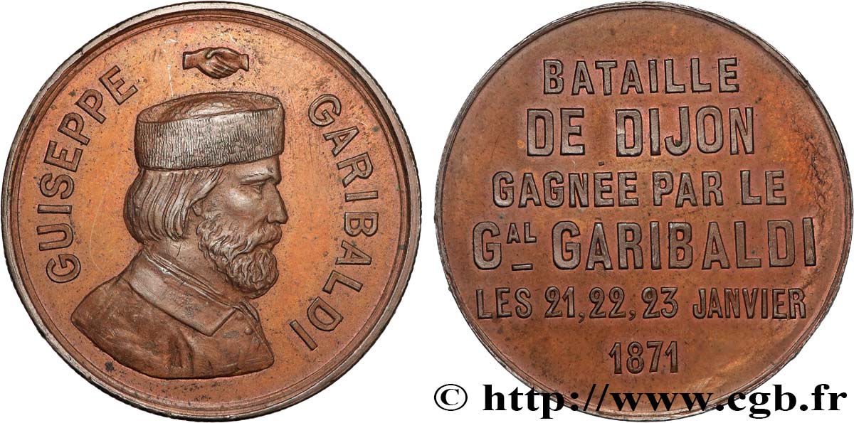 III REPUBLIC Médaille, Giuseppe Garibaldi, victoire à la bataille de Dijon AU