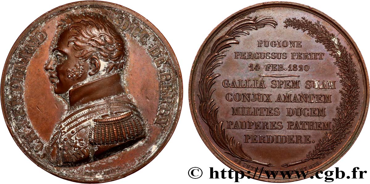 LOUIS XVIII Médaille, Mort de Charles Ferdinand duc de Berry TTB