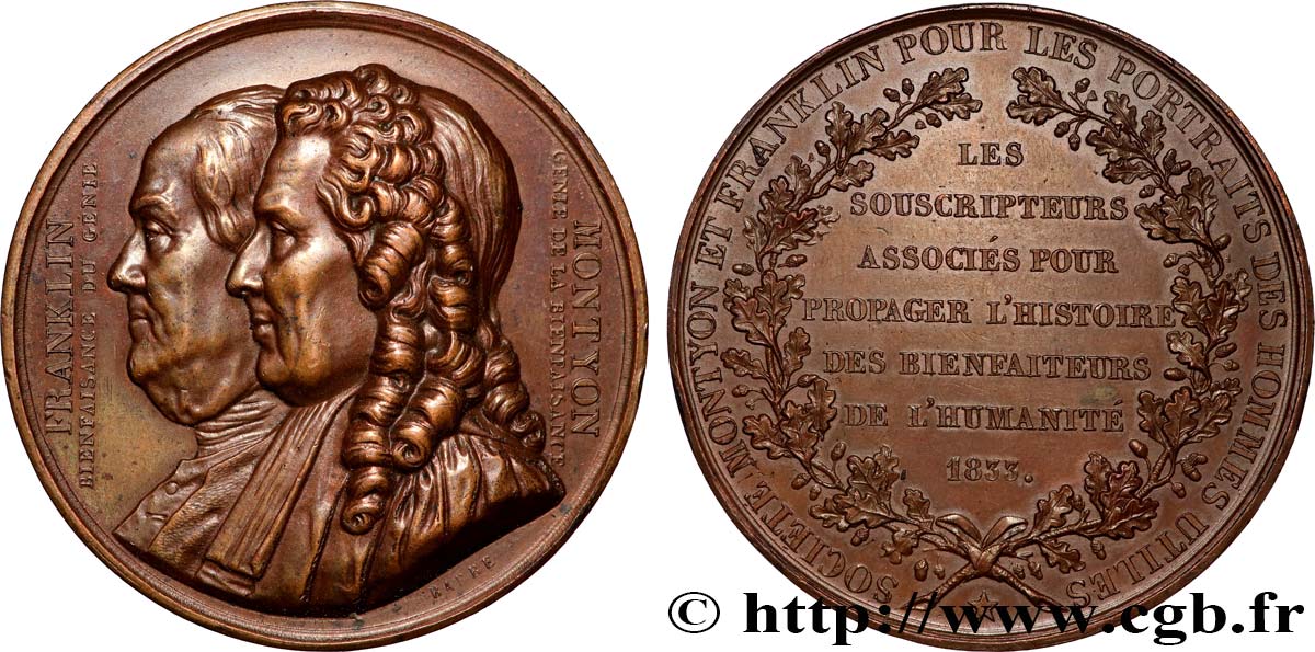 LOUIS-PHILIPPE Ier Médaille, Société Montyon et Franklin pour les portraits des hommes utiles TTB/TTB+
