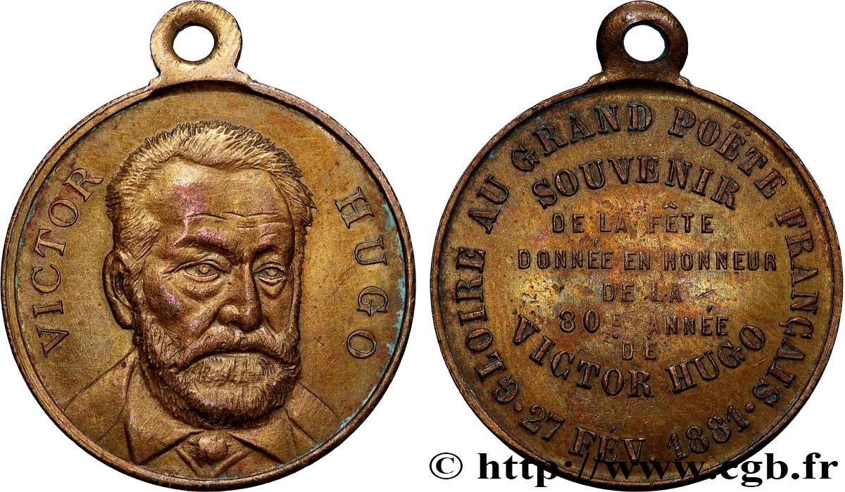 TROISIÈME RÉPUBLIQUE Médaillette, Souvenir de la fête, Victor Hugo TTB