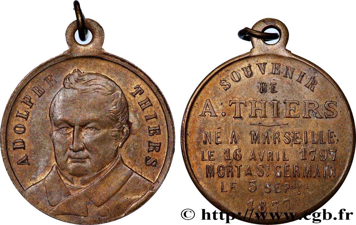 III REPUBLIC Médaillette, Adolphe Thiers XF