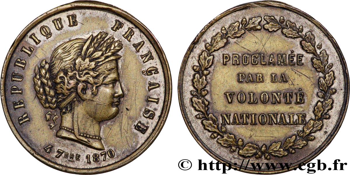 TROISIÈME RÉPUBLIQUE Médaille, Rétablissement de la République TTB