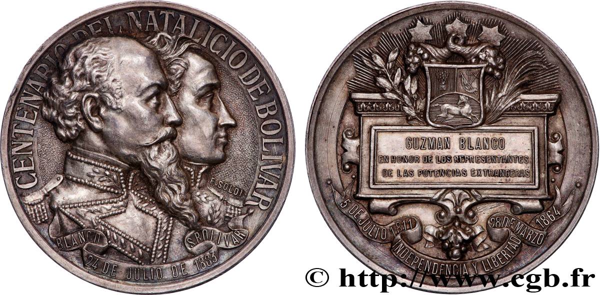 VENEZUELA - REPUBLIC Médaille, Centenaire de la naissance de Simon Bolivar AU