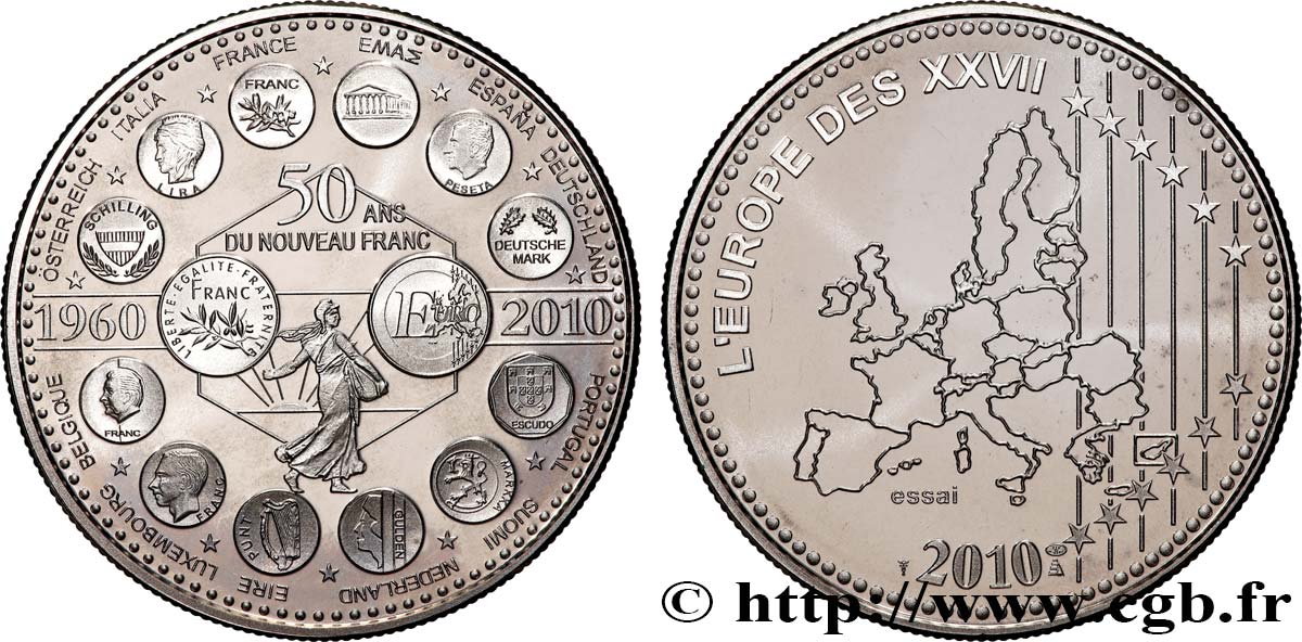 FUNFTE FRANZOSISCHE REPUBLIK Médaille, Essai, 50 ans du Nouveau Franc fST