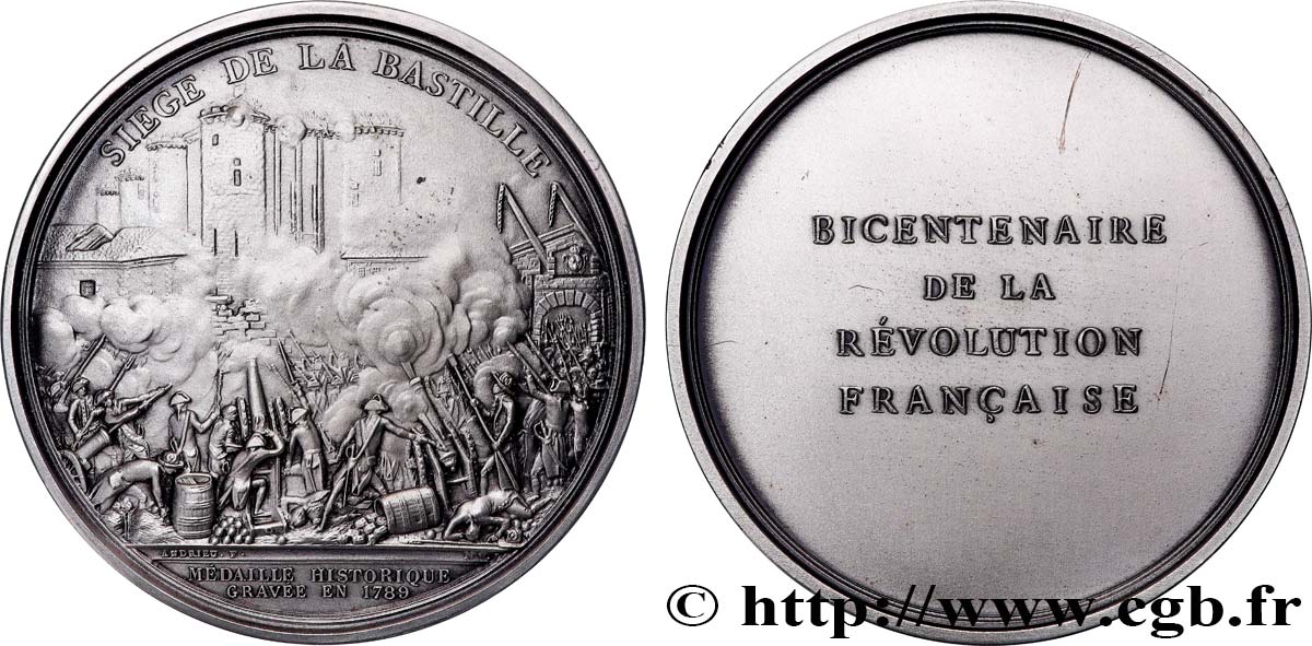 V REPUBLIC Médaille, Bicentenaire de la Révolution, Siège de la Bastille AU/AU