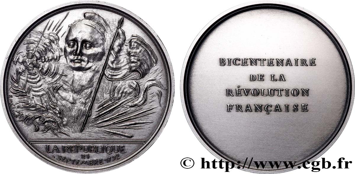 CINQUIÈME RÉPUBLIQUE Médaille, Bicentenaire de la Révolution, La République SUP