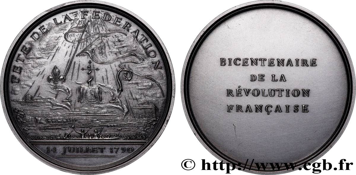 QUINTA REPUBLICA FRANCESA Médaille, Bicentenaire de la Révolution, 14 Juillet 1790 EBC