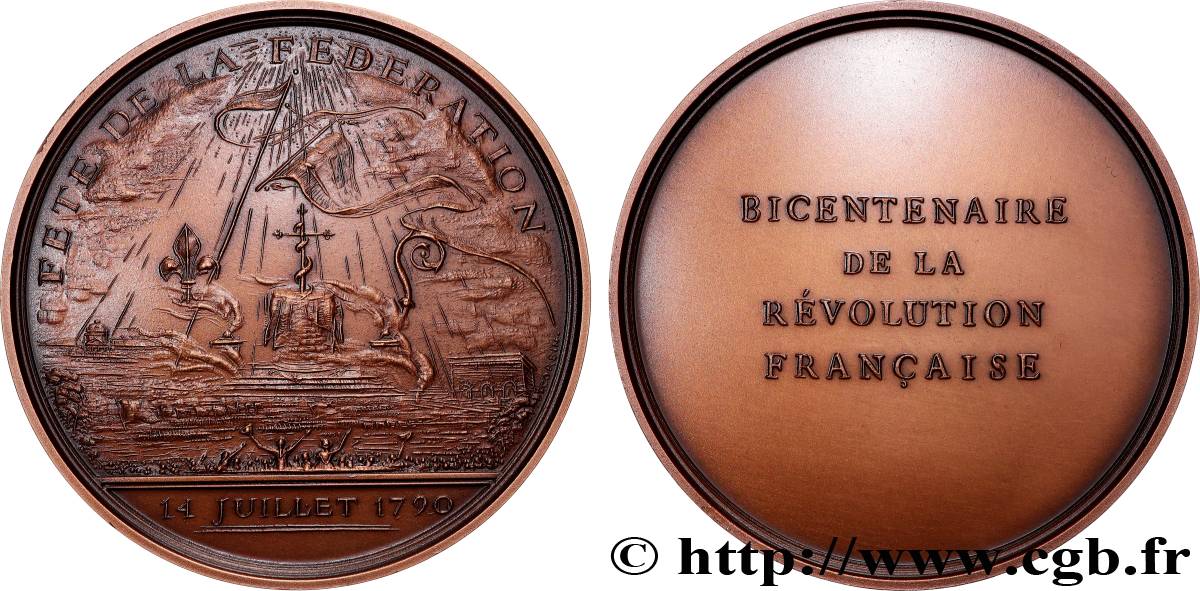 V REPUBLIC Médaille, Bicentenaire de la Révolution, 14 Juillet 1790 AU