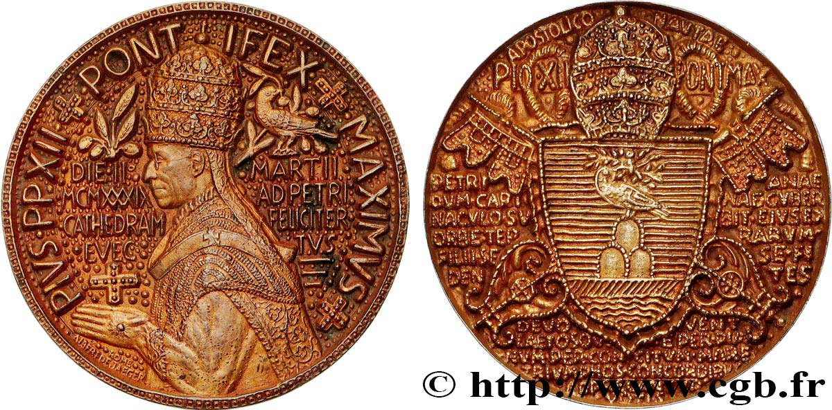 VATICAN - PIE XII (Eugenio Pacelli) Médaille, Élection du pape Pie XII, n°2 MBC+