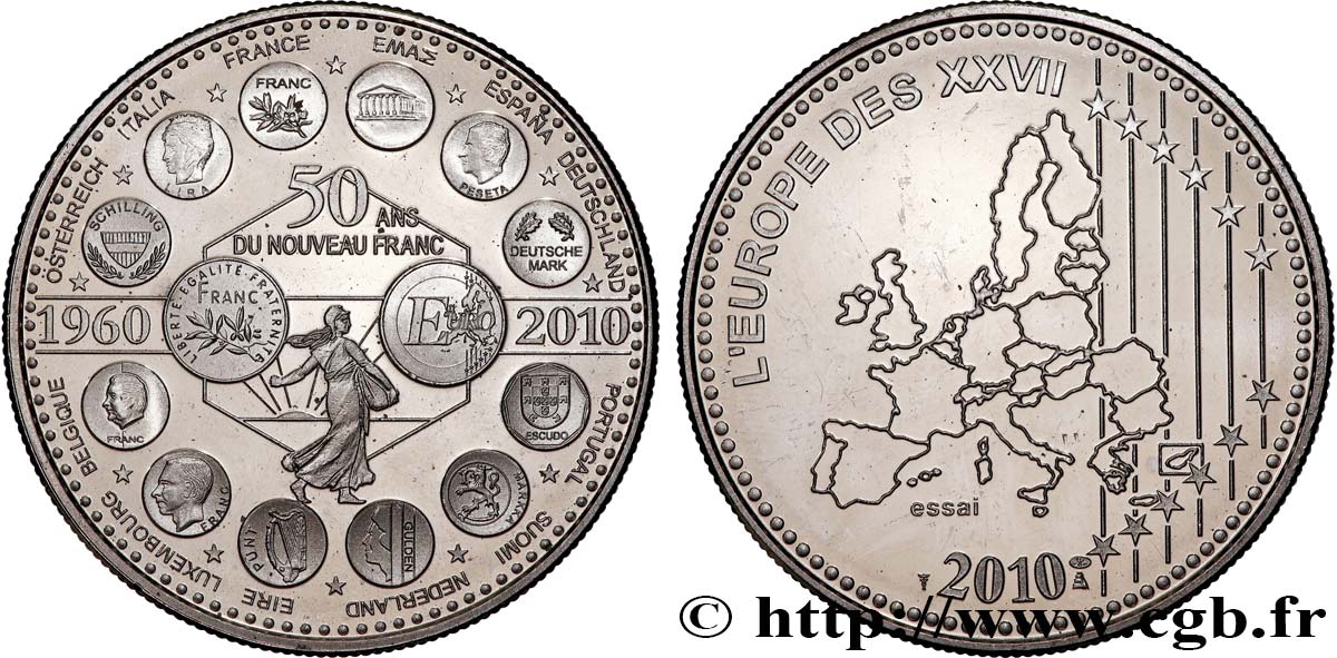CINQUIÈME RÉPUBLIQUE Médaille, Essai, 50 ans du Nouveau Franc SUP