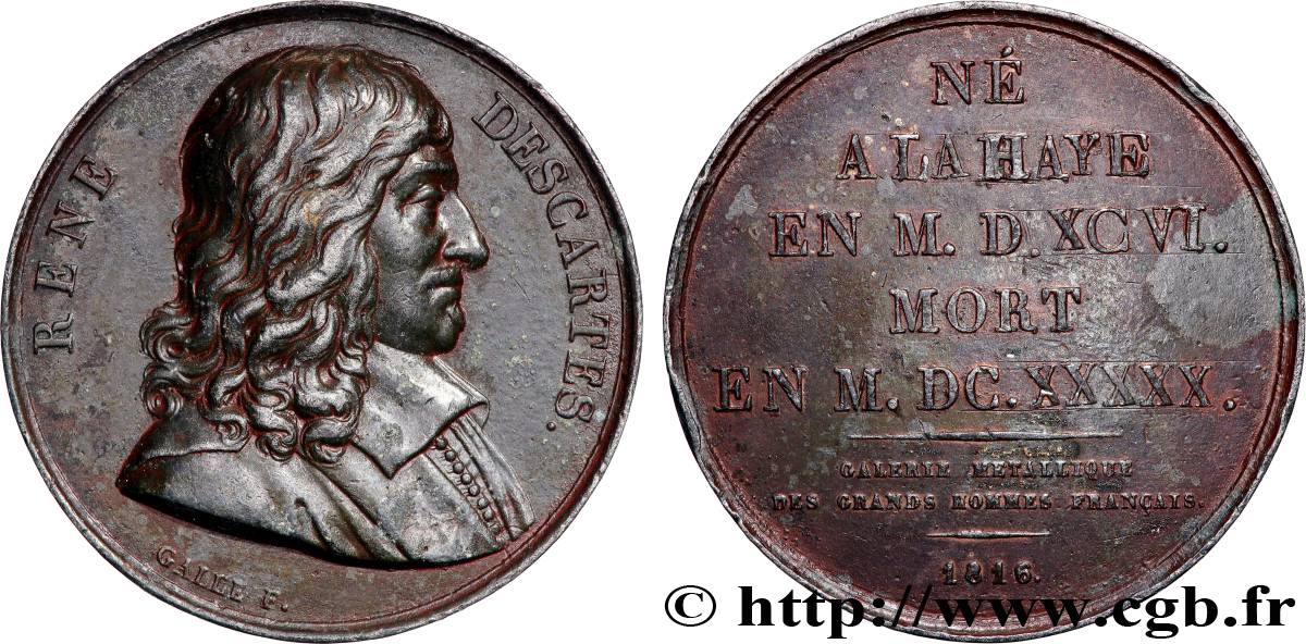 METALLIC GALLERY OF THE GREAT MEN FRENCH Médaille, René Descartes XF