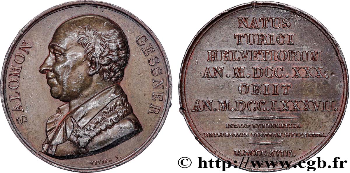 NUMISMATIC SERIES OF ILLUSTROUS MEN Médaille, Salomon Gessner XF