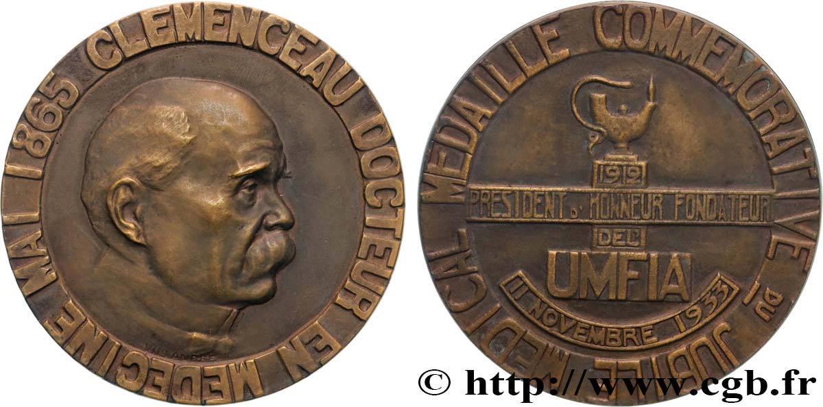 III REPUBLIC Médaille, Clémenceau et l’UMFIA AU