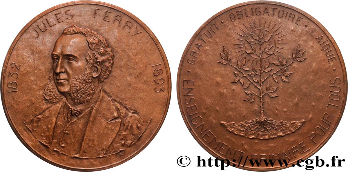 TERCERA REPUBLICA FRANCESA Médaille, Jules Ferry, Enseignement primaire EBC