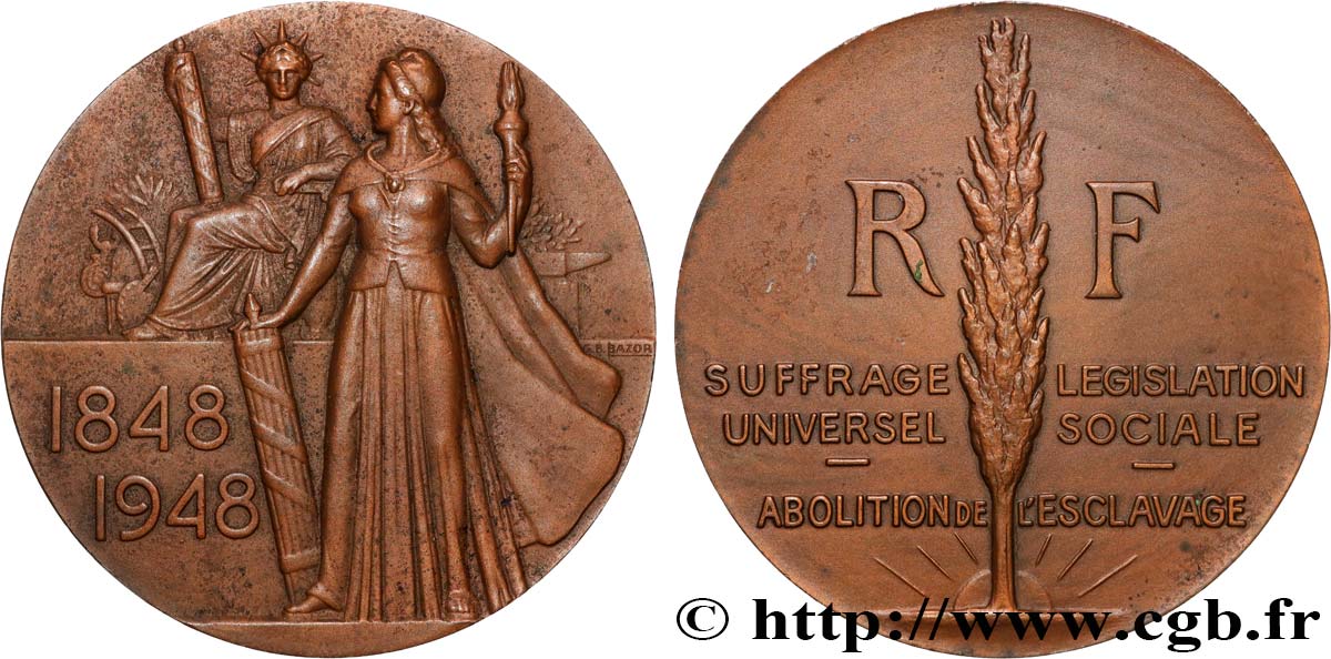 IV REPUBLIC Médaille, Abolition de l’esclavage, Centenaire de la révolution de 1848 XF