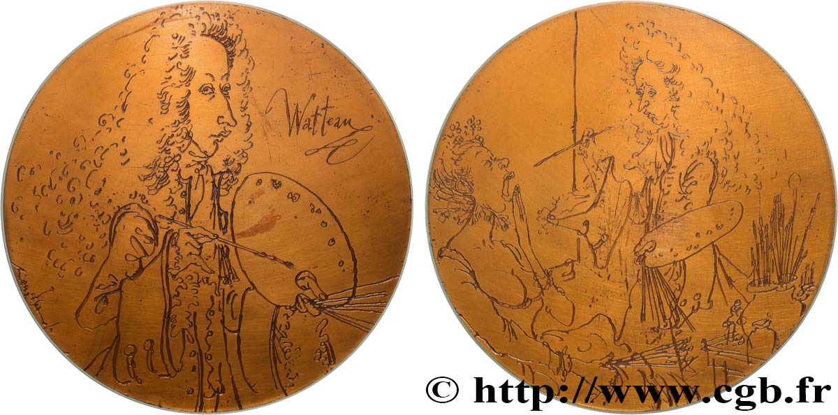 ARTISTES : GRAVEURS, PEINTRES, SCULPTEURS Médaille, Hommage à Watteau TTB
