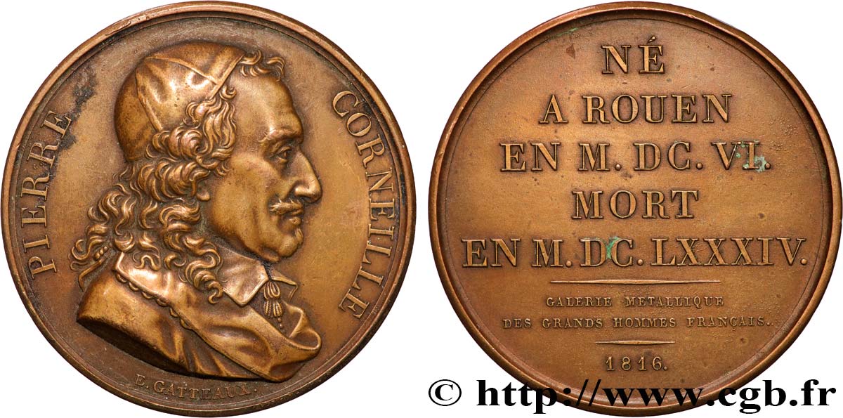 METALLIC GALLERY OF THE GREAT MEN FRENCH Médaille, Pierre Corneille, refrappe AU