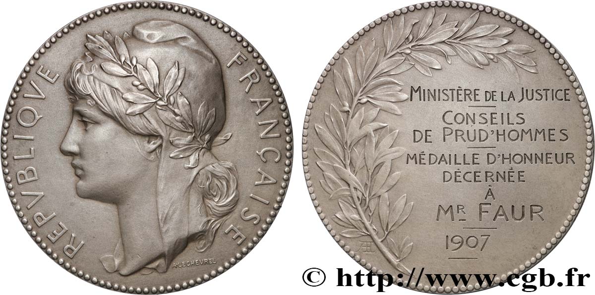 TERCERA REPUBLICA FRANCESA Médaille d’honneur, Ministère de la justice, Conseils de prud’hommes EBC