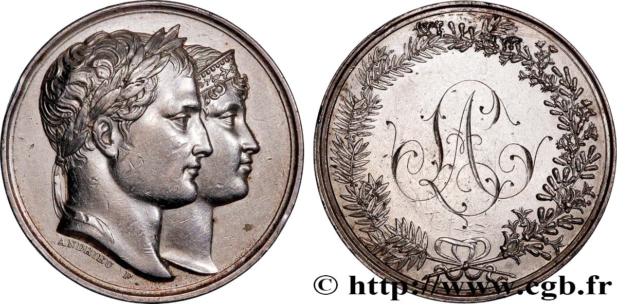 PREMIER EMPIRE / FIRST FRENCH EMPIRE Médaille, Mariage de Napoléon Ier et de Marie-Louise, transformée en médaille de mariage XF