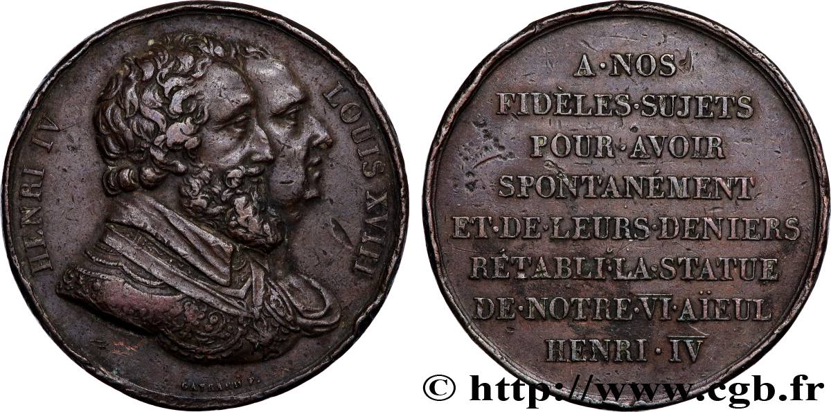 LOUIS XVIII Médaille, Rétablissement de la statue de Henri IV le 28 octobre 1817 TB+
