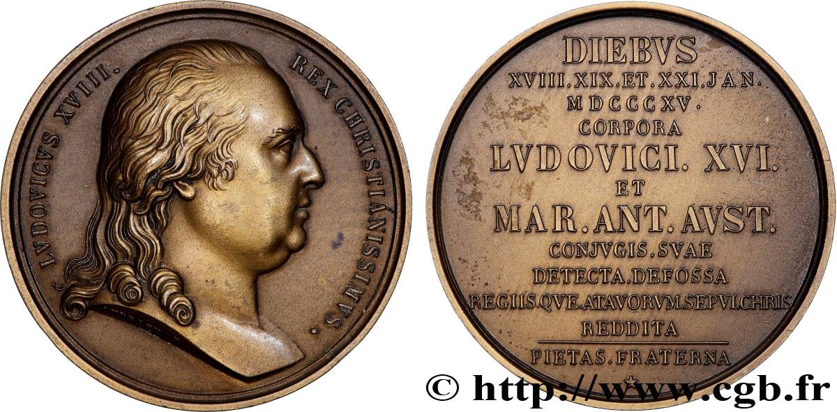 LUDWIG XVIII Médaille, Exhumation des restes de Louis XVI et de Marie Antoinette, refrappe VZ