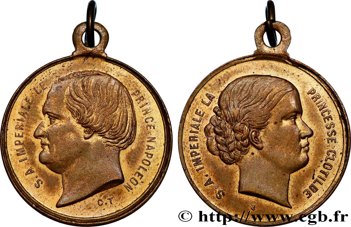 SECOND EMPIRE Médaille, Jérôme Napoléon et Clotilde de Savoie TTB