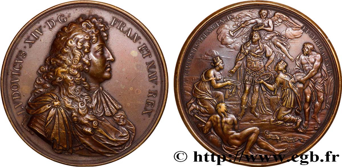 LOUIS XIV LE GRAND OU LE ROI SOLEIL Médaille, Prise de Tournai et de Courtrai, refrappe TTB