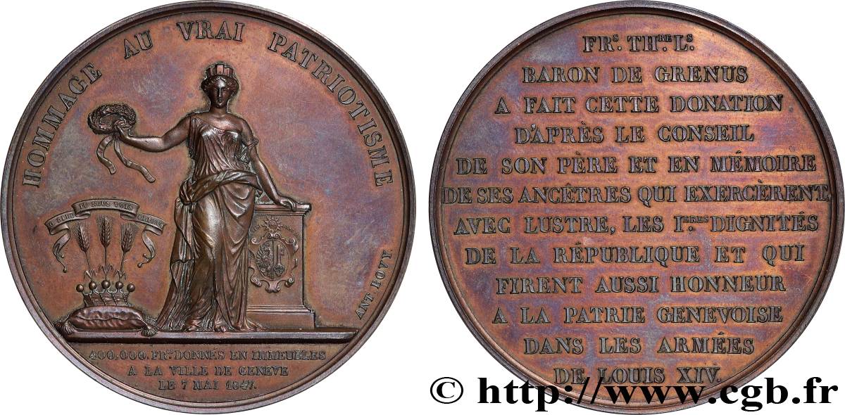 SWITZERLAND - REPUBLIC OF GENEVA Médaille, Hommage au vrai patriotisme, Baron de Grenus AU