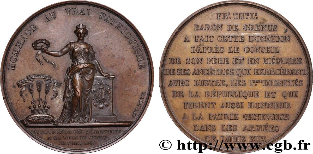 SWITZERLAND - REPUBLIC OF GENEVA Médaille, Hommage au vrai patriotisme, Baron de Grenus AU/AU